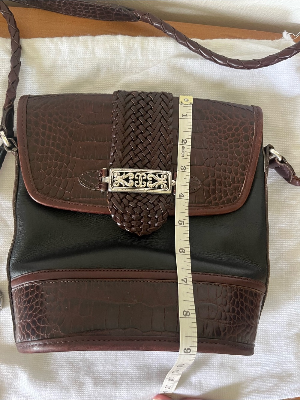 VTG Brighton Black and Brown Croc embossed Crossbody - Picture 12 of 13